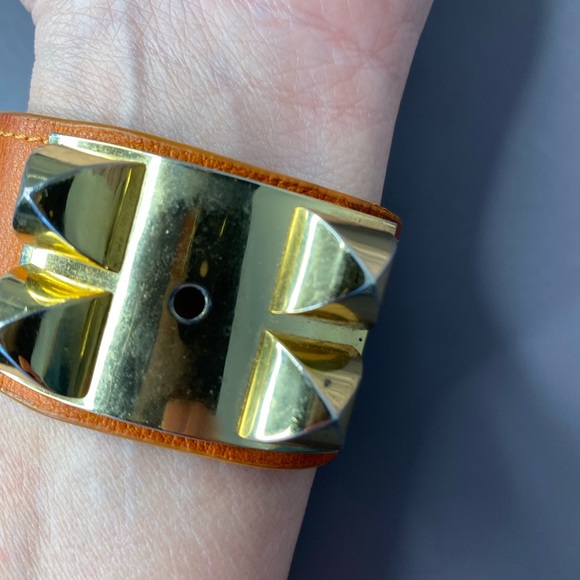 Hermes Collier de Chien Orange Leather and Gold Authentic Bracelet - Picture 13 of 14